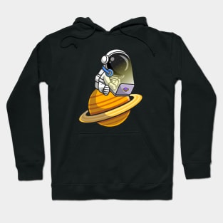 Cute Astronaut Playing Laptop On Planet Cartoon Hoodie